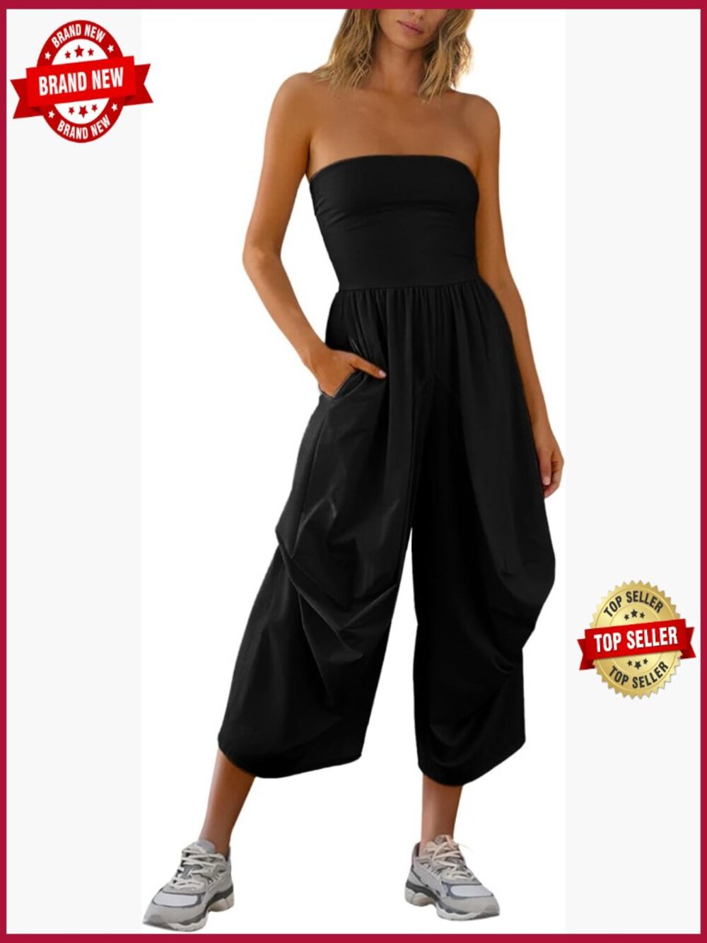 2-in-1 Strapless Jumpsuit Romper with Pockets Yoga Summer Outfit